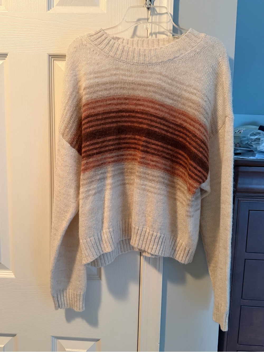 American Eagle Neutral Cream Sweater with Rust Ombre Stripe